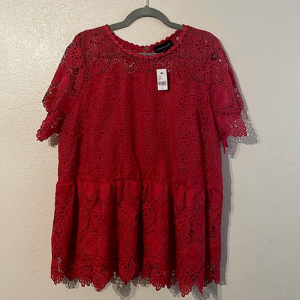 Lane Bryant Red Lace Detail Shirt Top Size 22 NWT new with tags retail $70